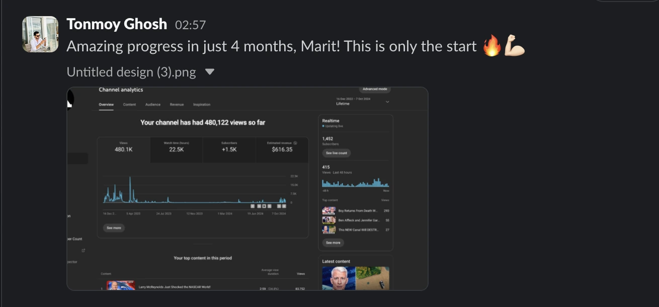 Slack community praise message from satisfied member